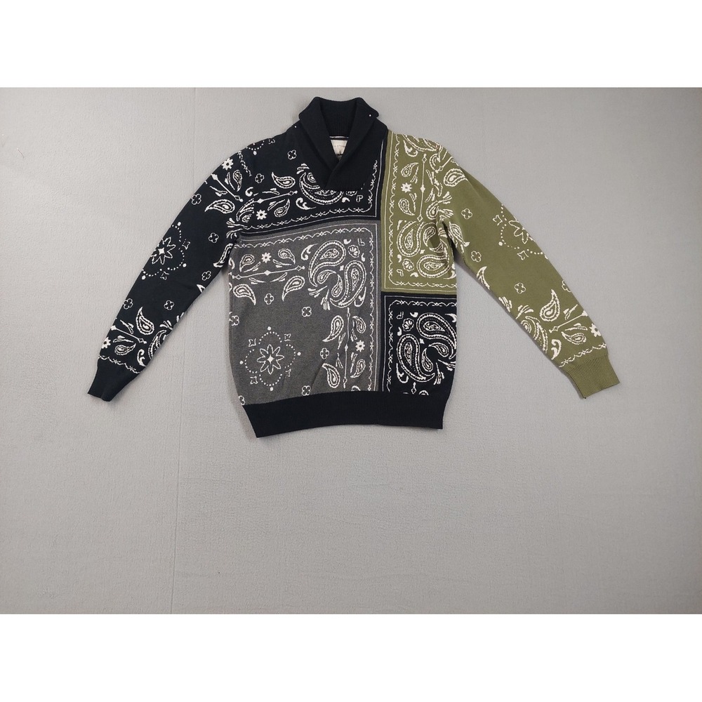 Sun + Stone Men Sweater M Multicolor‎ Bandana Print V Neck Pullover Logo Outdoor